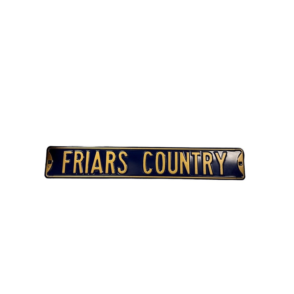Vtg FRIARS COUNTRY License Plate Metal Sign 36” x 6” Man Cave Decor Heavy Padres